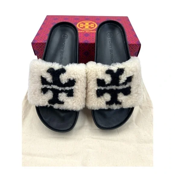 ✨ Tory Burch Faux-Shearling Double T Flatform Slides | NWT | Size 5 - Picture 8 of 15